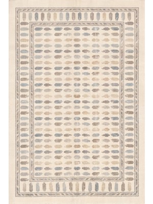 Rugzella Sycamore Krem Gri Mavi Modern Fırça Darbeli Yatay Bantlı Desen Yıkanabilir Halı