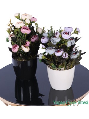 Yapay Çiçek Sitesi Plastik Saksıda Yapay Tomurcuklu Ranunkulus Tanzimi 2'li Set 30 cm
