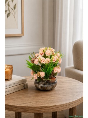 Yapay Çiçek Sitesi Yapay Tomurcuklu Krizantem Tanzimi 26CM Pudra
