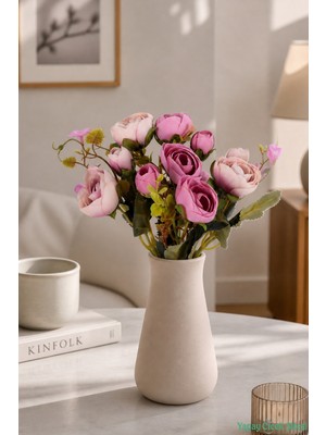 Yapay Çiçek Sitesi Yapay Şakayık Gül Demeti 31CM Pembe-Pudra