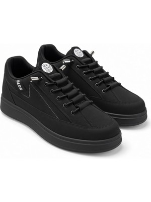 Mcdark Erkek Lastik Bağcıklı Suya Dayanıklı Sararmaz Taban Sneaker Ayakkabı-Siyah