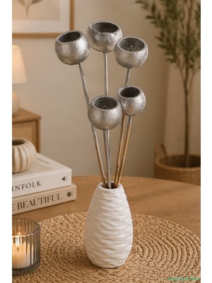 Yapay Çiçek Sitesi Dekoratif Doğal Kabak 50 cm 5li Gümüş