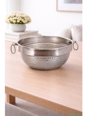 Yapay Çiçek Sitesi Metal Darbeli Küpeli Saksı 12.5 cm Gümüş