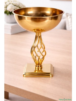 Yapay Çiçek Sitesi Metal Dekoratif Burgulu Geniş Vazo 39 cm Altın