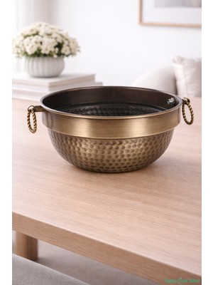 Yapay Çiçek Sitesi Metal Darbeli Küpeli Saksı 12.5 cm Bronz