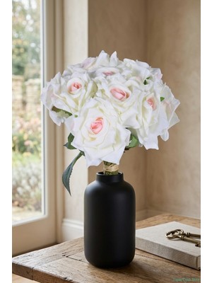Yapay Çiçek Sitesi Premium Yapay Gül Demeti 25 cm 10LU Beyaz-Pembe