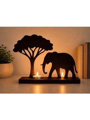 Rokh 🐘 Fil & Ağaç Dekoratif Mumluk | 2'li Mdf Tealight Mumluk | Doğadan Ilham Alan Tasarım | Hediyelik
