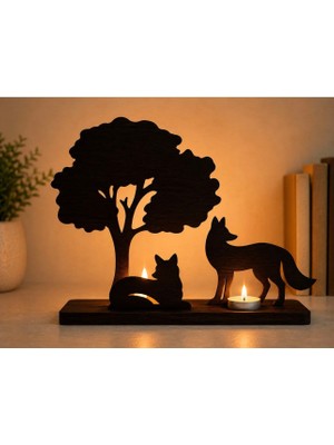 Rokh 🐺 Kurt & Ağaç 2'li Dekoratif Mumluk | Mdf Tealight Mumluk | Doğadan Ilham Alan Tasarım | Hediyelik