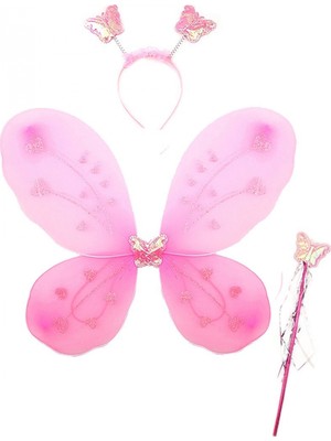 Hace Bazaar Toz Pembe Renk Kelebek Kanadı Tacı ve Sopası 50X37 cm