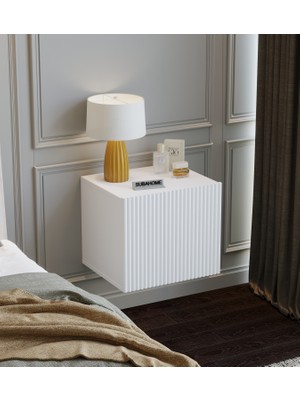 Suba Home Mdf - 40 cm Subahome Duvara Monte Şık Beyaz Kapaklı Komodin Çok Amaçlı Dolap