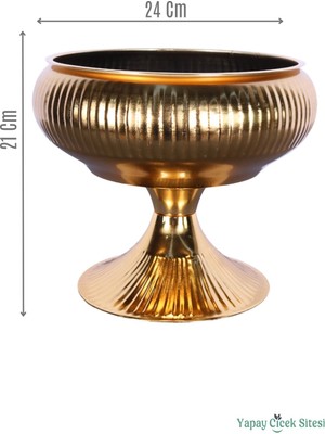 Yapay Çiçek Sitesi Metal Dekoratif Ayaklı Vazo 21 cm Altın