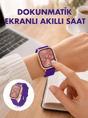 Ankaverse Pembe Mor ve Metal Kordonlu Akıllı Saat Hediye Seti