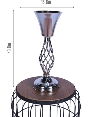 Yapay Çiçek Sitesi Metal Dekoratif Burgulu Şamdan Çiçeklik Vazo Gümüş 43 Cm