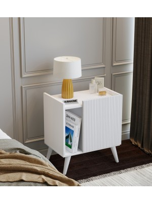 Suba Home Mdf - Subahome 50 cm Minimalist Şık Beyaz Kapaklı Komodin Çok Amaçlı Dolap Modern Yan Sehpa