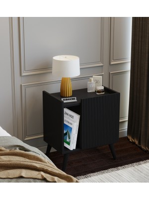 Suba Home Mdf - Subahome 50 cm Minimalist Şık Siyah Kapaklı Komodin Çok Amaçlı Dolap Modern Yan Sehpa