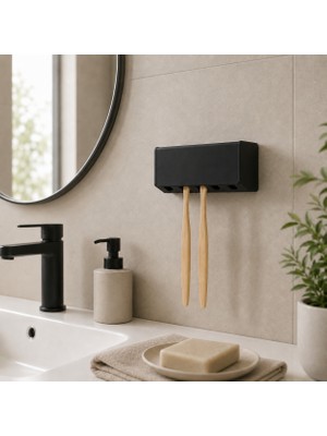 Justone Kapaklı Diş Fırçası Tutucu Duvara Monte Banyo Organizeri