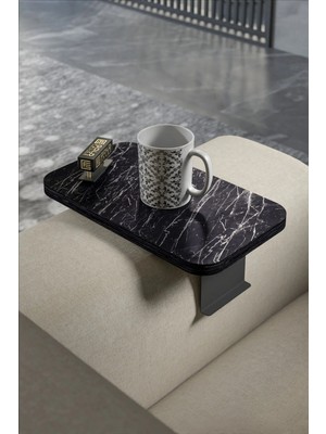 Quattro Home Siyah Mermer Desenli C Sehpa Yan Sehpa