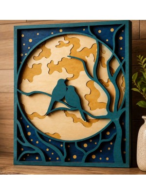 Rokh 🐦 Katmanlı Mdf Kuş Aşkı Dekoratif Duvar Tablosu 25X35 cm – Doğa Temalı Ahşap Dekor