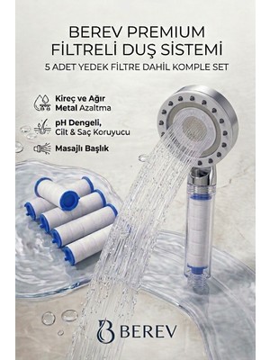 Berev Filtreli Duş Başlığı 5 Yedek Filtre | Su Arıtmalı, Klor ve Kireç Önleyici, Yüksek Basınçlı