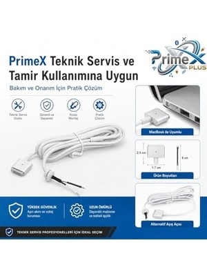 TeknoKapsül Px-Mac2 Magsafe 2 Güç Adaptörü Kablosu, Apple MacBook A1425 A1435 A1465 A1502 Uyumlu, 5 Pin T Stili Manyetik Şarj Tamir Kablosu, 45W 60W 85W Adaptör Için, 1.8 Metre