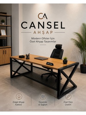 Cansel Ahşap Ahsap Kütük Endüstriyel Rustik Masif Ofis Masası