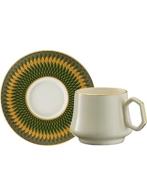TeknoKapsül Sandro Moreno 1453 Farfar Geometrik Gold 12 Parça Altı Kişilik Kahve Fincan Takımı 90 ml