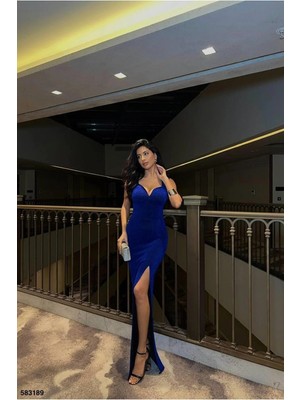 Euro Class Yırtmaçlı Maxi Askılı Abiye Elbise