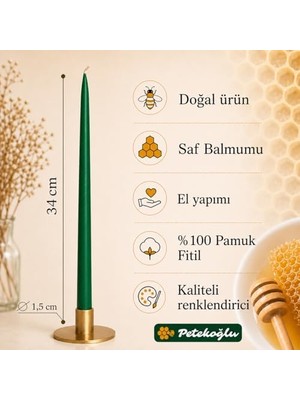 TeknoKapsül (6 Adet x 34CM) Konik Balmumu Mum Şamdan Mumu Doğal Petek Bal Mumu Dekoratif Beeswax Candle Yeşil Şamdan Mumu