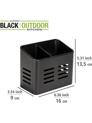 TeknoKapsül Baco Çatal Bıçak Sepeti, Siyah Açık Hava Mutfak Sepeti, Çatal Bıçak Takımı Için Siyah Toz Kaplamalı Metalden Yapılmıştır, 16 x 13,5 x 9 cm