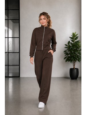 Moda Leyra Kadın Fermuarlı Spor Likralı Modal Kumaş Eşofman Takım