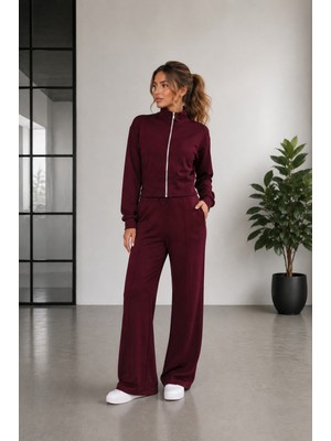 Moda Leyra Kadın Fermuarlı Spor Likralı Modal Kumaş Eşofman Takım