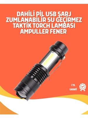 Esranın Dünyası Şarjlı LED El Feneri - 14500 Pil Dahil, 4 Işık Modu, Mini Boy - Lisinya