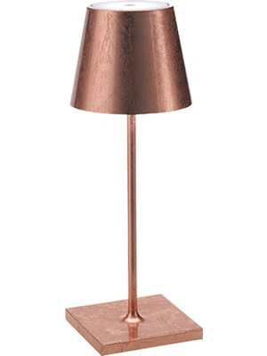 Zafferano, Poldina Pro Mini Lamba Bakır Yapraklı, Kablosuz Şarjlı Dokunmatik Kontrollü Masa Lambası, Iç Mekan Kullanımına Uygun, Dimmer, 2200-3000 K, Yükseklik 30 cm