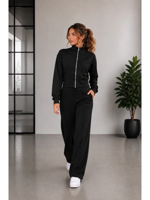 Moda Leyra Kadın Fermuarlı Spor Likralı Modal Kumaş Eşofman Takım