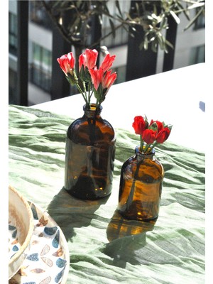 Qualitev 2\'li Amber Cam Mini Vazo Seti Küçük 100 ml ve 50 ml Çiçekli Banyo Salon Minimal Dekor Obje