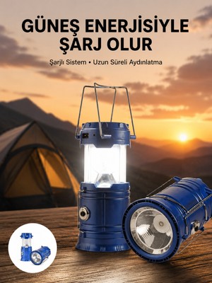 Esranın Dünyası Kamp Feneri Şarj Edilebilir Güneş Enerjili Işıldak USB Şarjlı - Lisinya