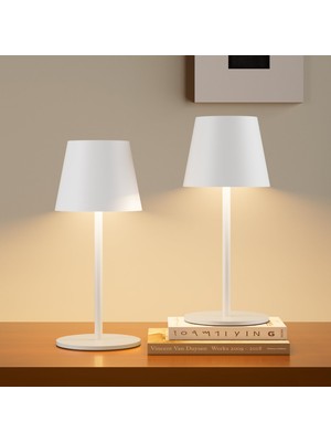Lundwa Kısılabilir 2 Parça LED Pilli Masa Lambası 26CM, 5000MAH (Beyaz)