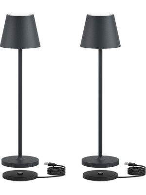 K-Bright 2 Parça Mini LED Masa Lambası USB Şarj Istasyonlu 27,5cm Antrasit