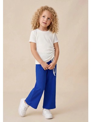 Ays Bebe Bağcıklı Bluz + Bol Paça Fitilli Kumaş Pantolon Kız Çocuk Yazlık Takım
