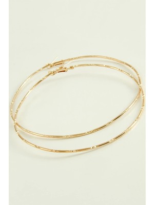 Hace Bazaar Çizgili Metal Halka Küpe 8-9-10 cm -Hcb