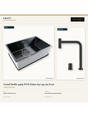 Crauf Stella 4465 Füme 65X44 cm Evye + Lusso 4030 Batarya 2 Parça Set