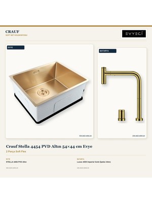 Crauf Stella 4454 Altın 54X44 cm Evye + Lusso 4030 Batarya 2 Parça Set