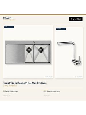 Crauf Via Lattea 6175 Sol Mat Gri 100X51 cm Evye + Pesce 4060 Batarya 2 Parça Set