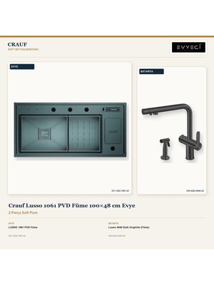 Crauf Lusso 1061 Füme 100X48 cm Evye + Lusso 4040 Batarya 2 Parça Set