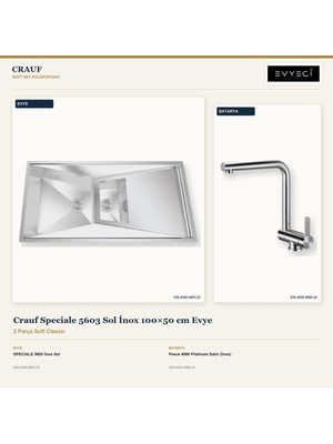Crauf Speciale 5603 Sol Inox 100X50 cm Evye + Pesce 4060 Batarya 2 Parça Set