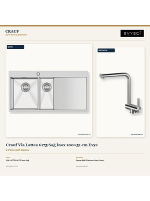Crauf Via Lattea 6175 Sağ Inox 100X51 cm Evye + Pesce 4060 Batarya 2 Parça Set