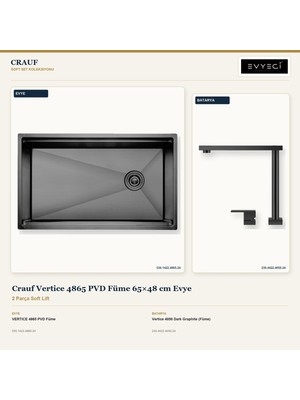 Crauf Vertice 4865 Füme 65X48 cm Evye + Vertice 4050 Batarya 2 Parça Set