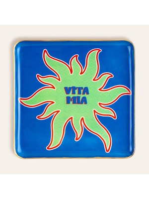 TeknoKapsül Agra Mavi - Yeşil Metal Dekoratif Tepsi 25X25 cm