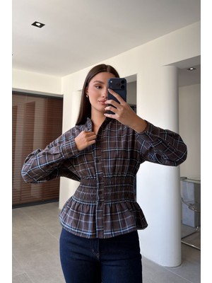 Magarde Tasarım Beli Gipeli Ekose Gömlek- Kahverengi