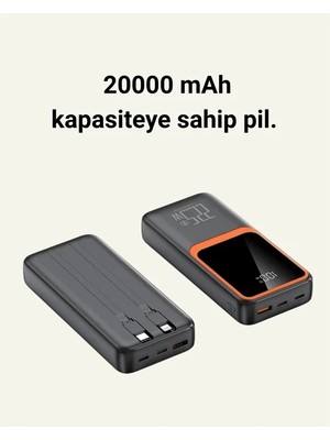 Teknodayım Taşınabilir Şarj Cihazı 20000 Mah | 22.5W Hızlı Şarj + Dijital Ekran + Kablo Dahil